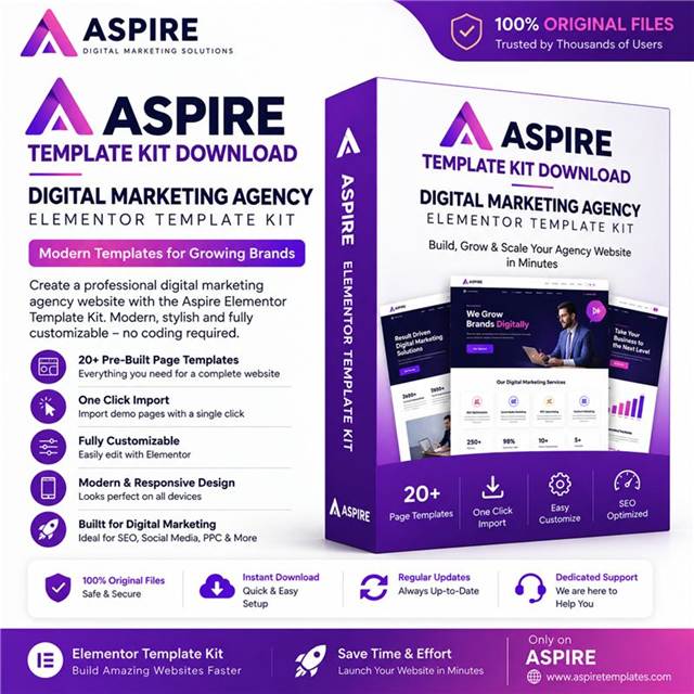 Aspire Digital Marketing Agency Elementor Template Kit download with pre-built website templates