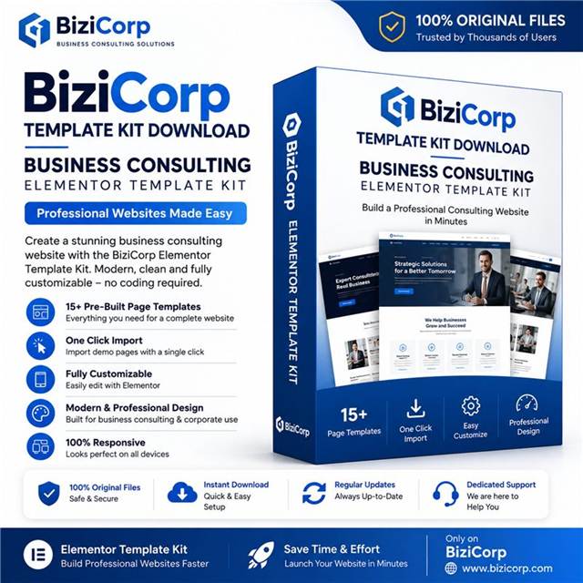 BiziCorp Business Consulting Elementor Template Kit download with professional website templates