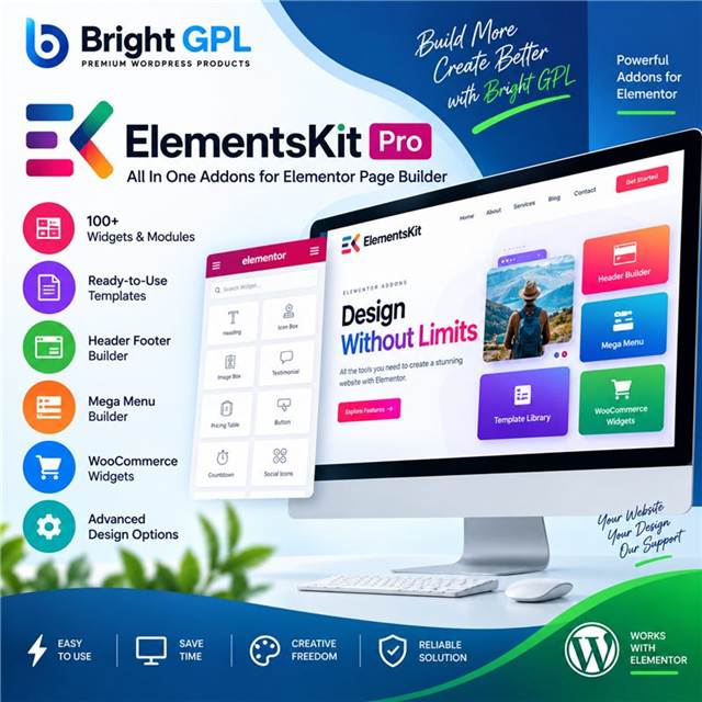 ElementsKit Pro all in one Elementor addons plugin by Bright GPL