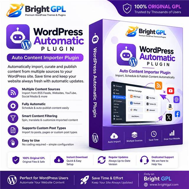 WordPress Automatic Plugin GPL download for automatic content importing and publishing